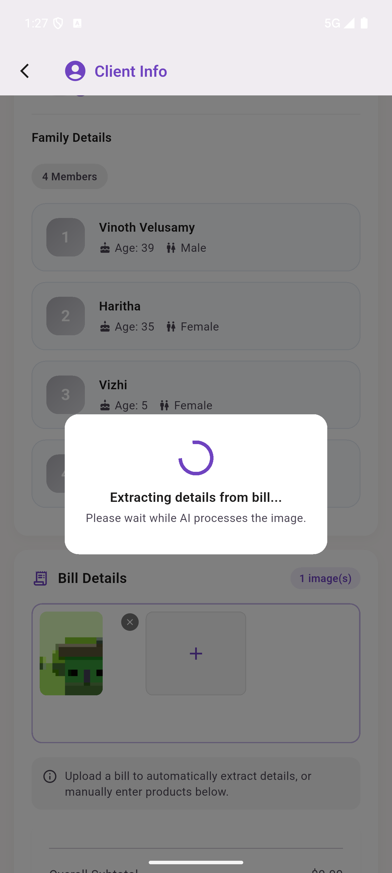 Bill being read automatically in the mobile app