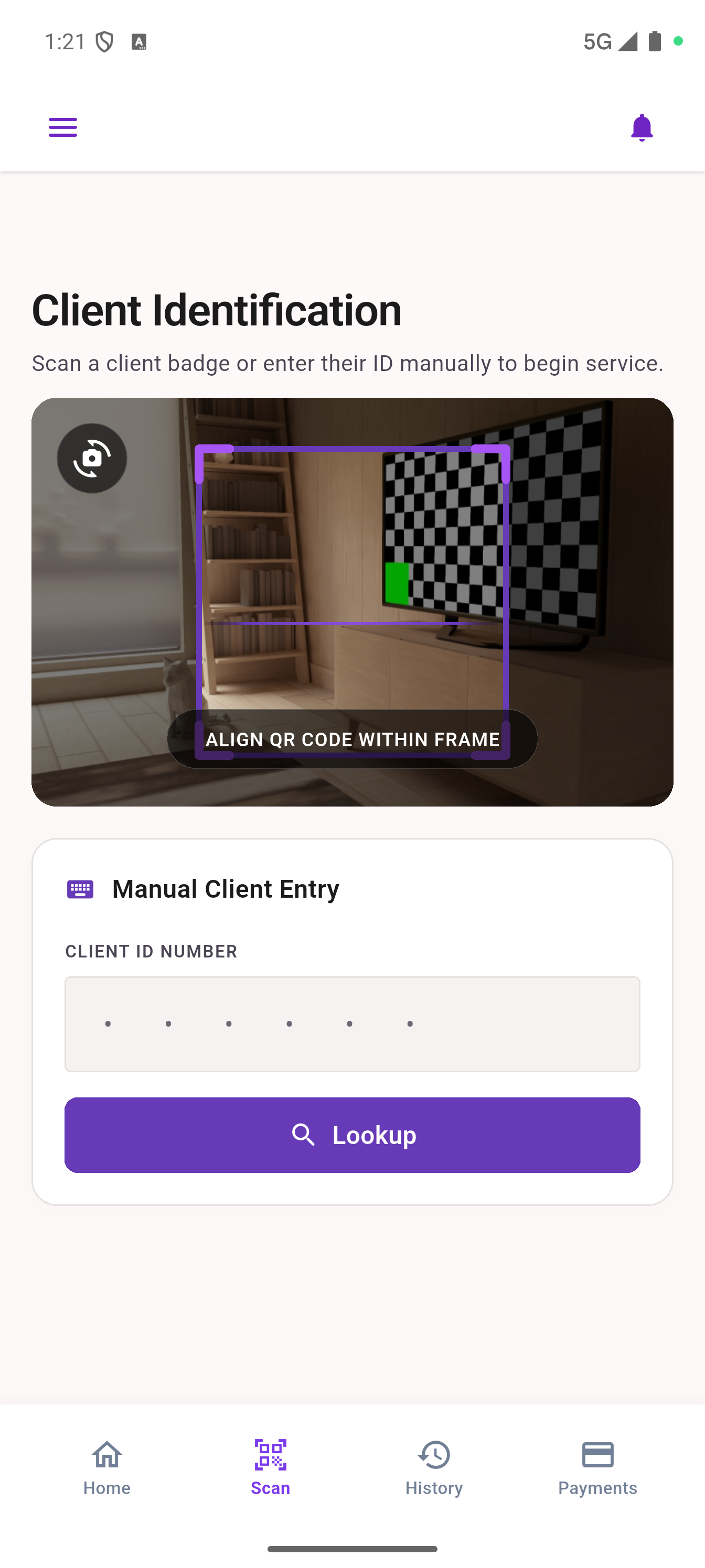 Scanning a client code in the mobile app